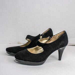 Bandolino Malha Platform Mary Janes High Heels Black Suede Size 8M